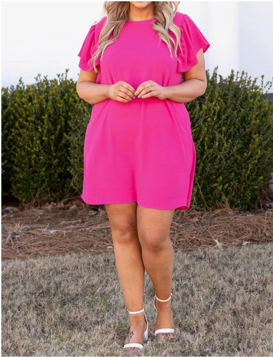 Plus Size Pink Ruffle Sleeve Mini Dress