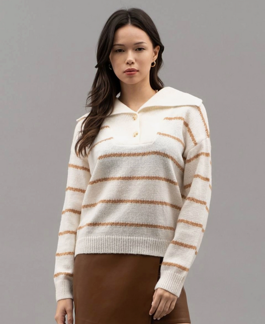 Striped Shawl Collar Knit Sweater Rex