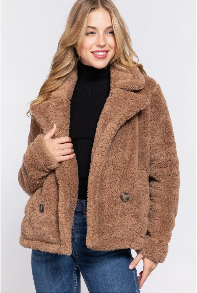 Notched Collar Sherpa Jacket