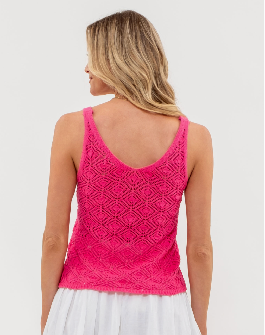 Eyelet Knit Tank Top in Fuchsia