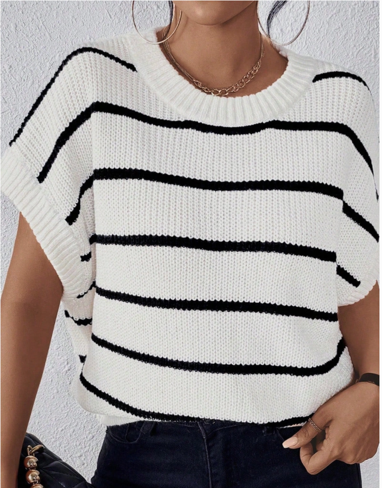 Weekend Striped Sweater with Cap Sleeve