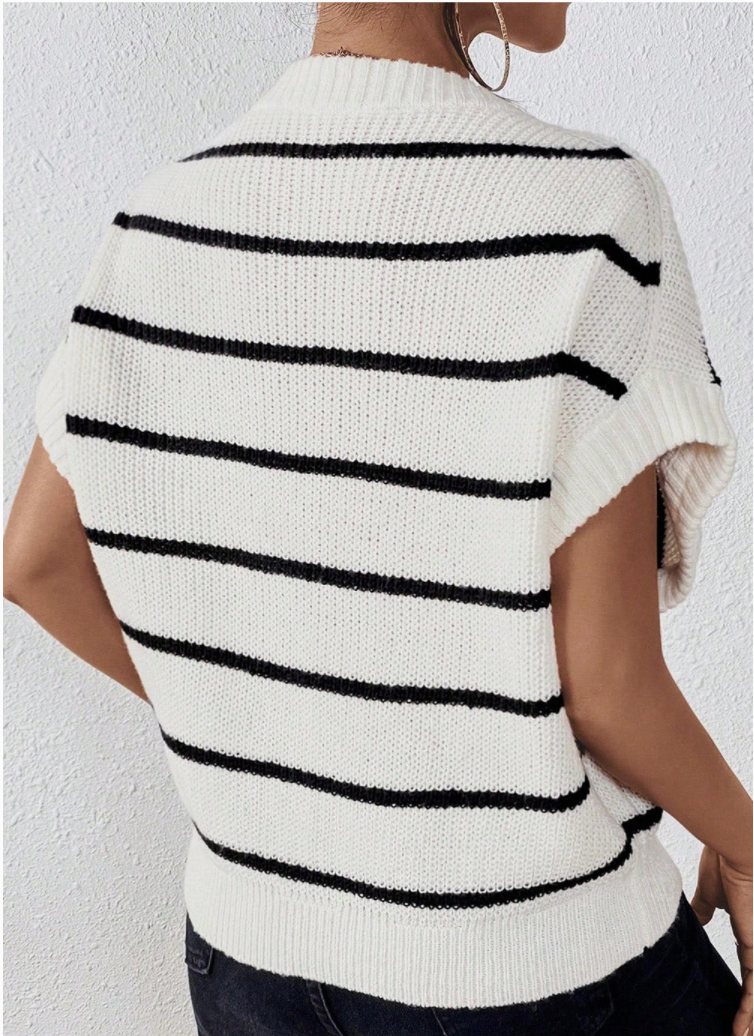 Weekend Striped Sweater with Cap Sleeve