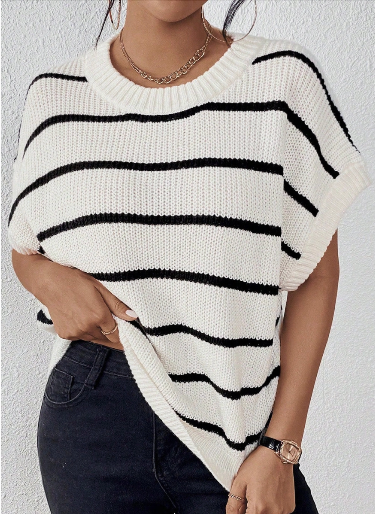 Weekend Striped Sweater with Cap Sleeve