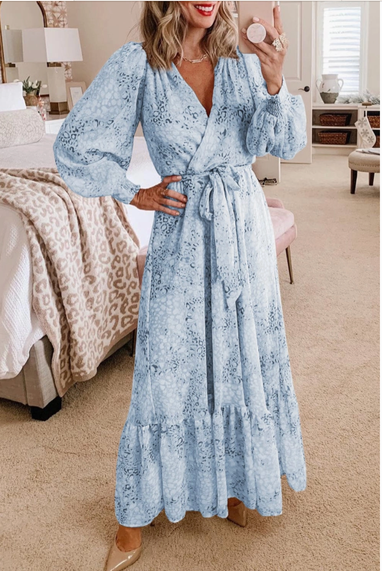 V-Neck Bubble Sleeve Maxi Dress