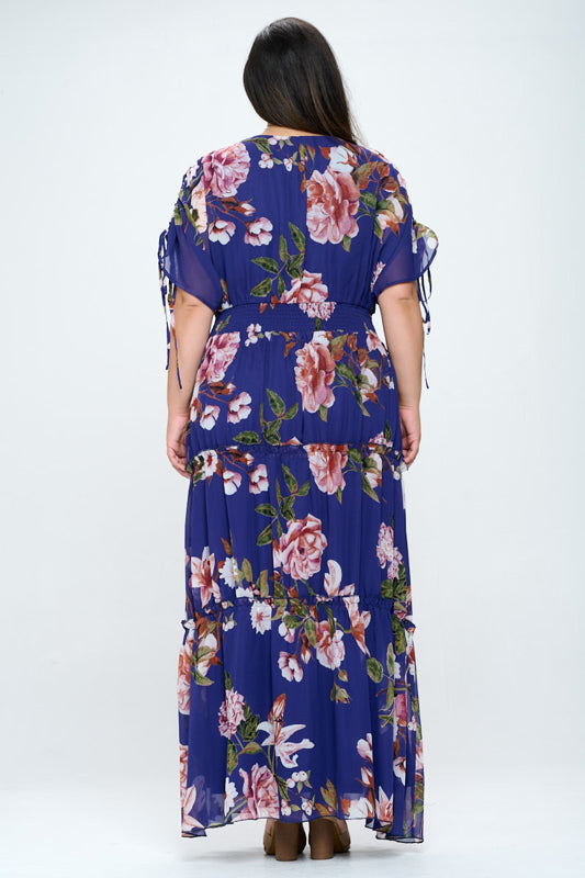 Plus Size Chiffon Floral Surplice Tiered Maxi Dress