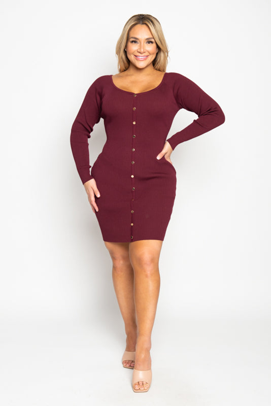 Plus Size Button Front Sweater Dress