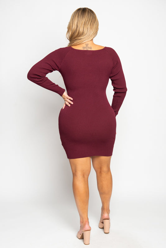 Plus Size Button Front Sweater Dress