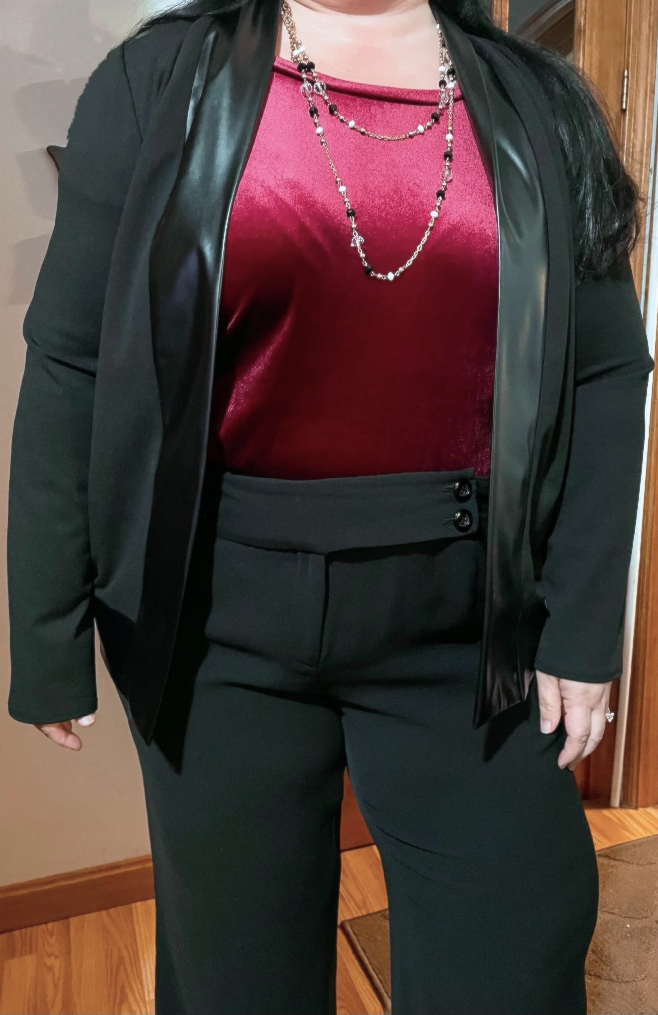 Plus Size Faux Leather Trim Cardigan