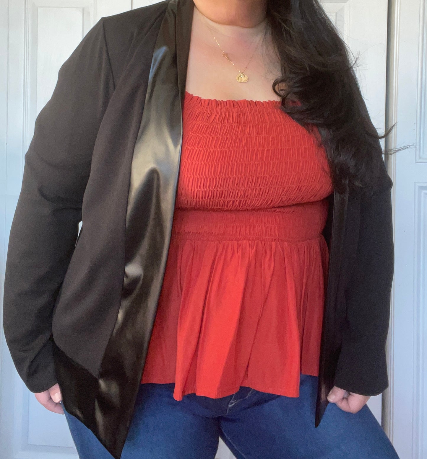 Plus Size Faux Leather Trim Cardigan