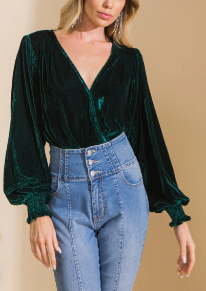 Velvet Wrap Front Bodysuit