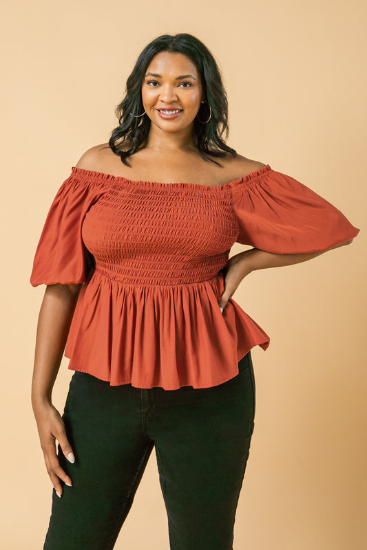 Plus Size Peplum Top with Smocked Bodice